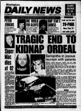 cover page of Birmingham News published on December 30, 1986