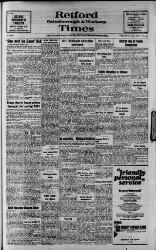cover page of Retford, Gainsborough & Worksop Times published on November 30, 1973