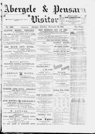 cover page of Abergele & Pensarn Visitor published on November 15, 1884