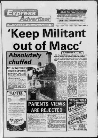 cover page of Macclesfield Express published on September 18, 1986