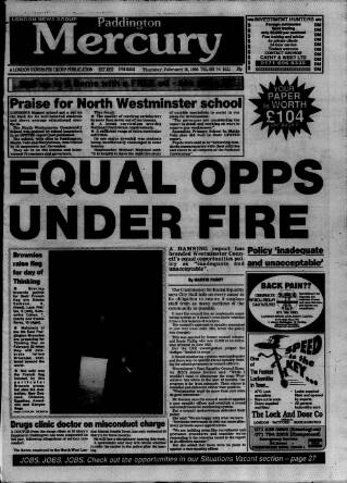 cover page of Paddington Mercury published on February 16, 1995