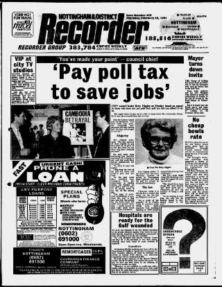 cover page of Nottingham Recorder published on February 28, 1991