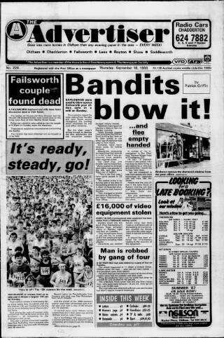 cover page of Oldham Advertiser published on September 18, 1986