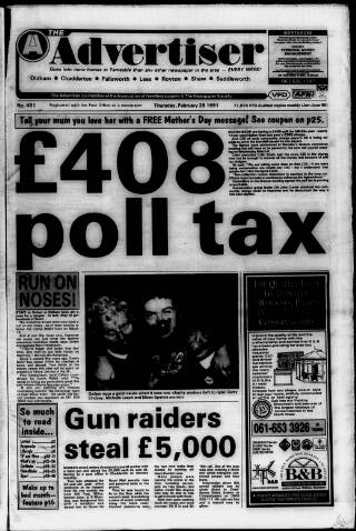 cover page of Oldham Advertiser published on February 28, 1991