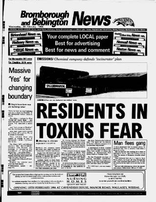 cover page of Bebington News published on February 28, 1996