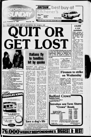 cover page of Bedfordshire on Sunday published on November 30, 1980