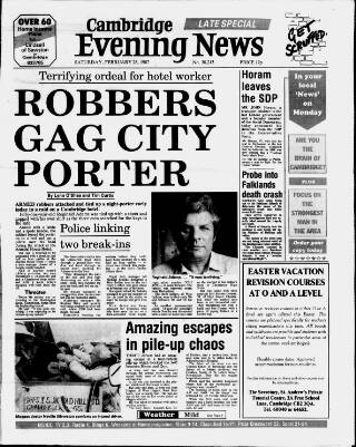 cover page of Cambridge Daily News published on February 28, 1987