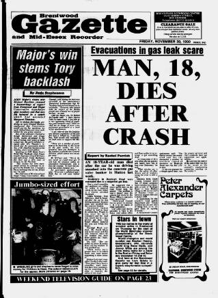 cover page of Brentwood Gazette published on November 30, 1990