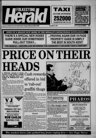 cover page of Folkestone, Hythe, Sandgate & Cheriton Herald published on February 28, 1992