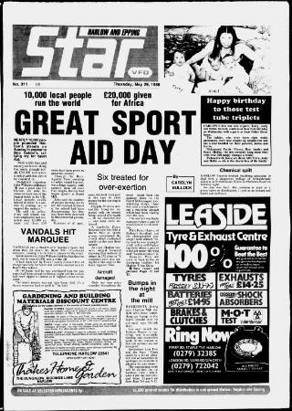 cover page of Harlow Star published on May 29, 1986
