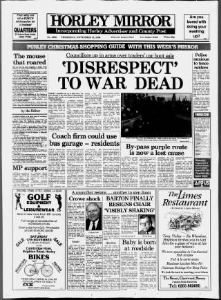 cover page of Horley & Gatwick Mirror published on November 15, 1990