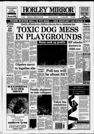 cover page of Horley & Gatwick Mirror published on February 28, 1991