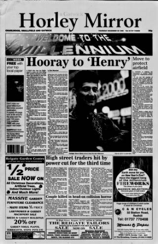 cover page of Horley & Gatwick Mirror published on December 30, 1999