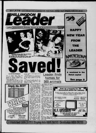 cover page of Uxbridge Leader published on December 30, 1987