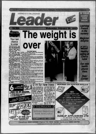 cover page of Uxbridge Leader published on February 28, 1990