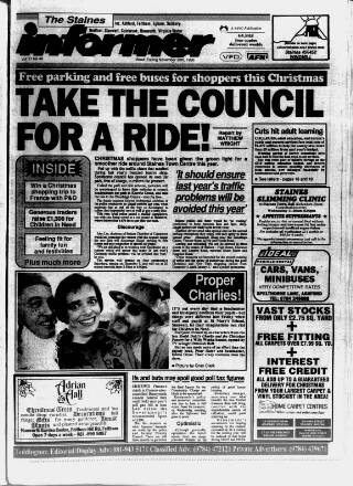 cover page of Staines Informer published on November 30, 1990