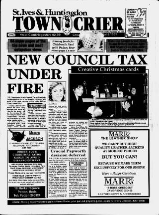 cover page of Huntingdon Town Crier published on November 30, 1991