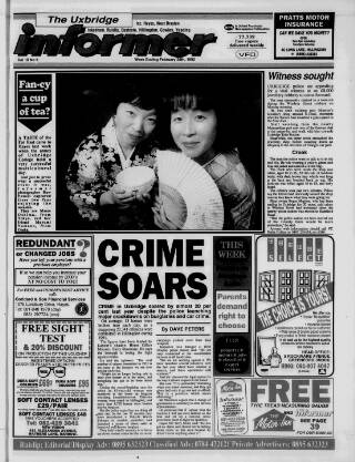 cover page of Uxbridge Informer published on February 28, 1992