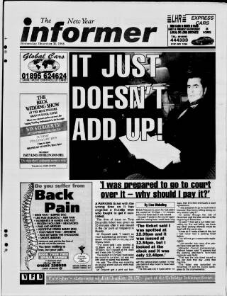 cover page of Uxbridge Informer published on December 30, 1998