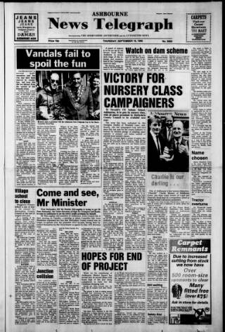cover page of Ashbourne News Telegraph published on September 18, 1986
