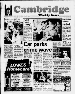 cover page of Cambridge Weekly News published on September 18, 1986
