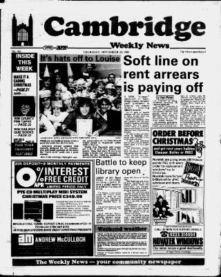 cover page of Cambridge Weekly News published on November 30, 1989