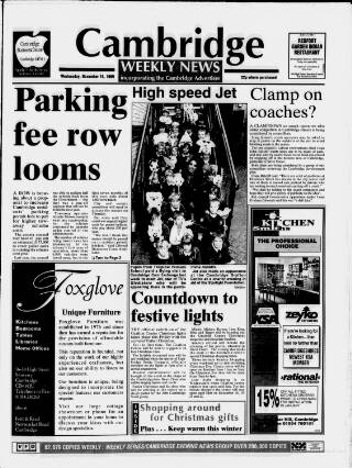 cover page of Cambridge Weekly News published on November 15, 1995