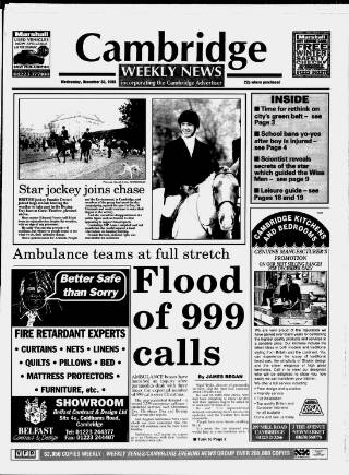 cover page of Cambridge Weekly News published on December 30, 1998
