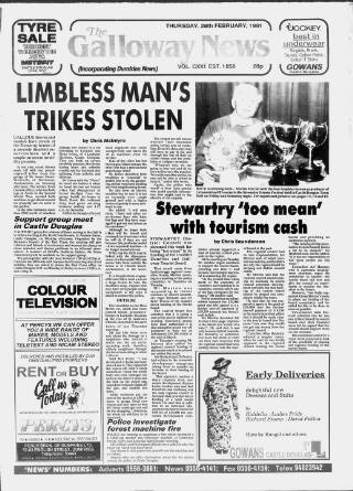 cover page of Galloway News and Kirkcudbrightshire Advertiser published on February 28, 1991