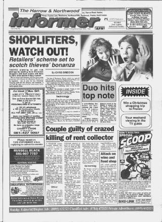 cover page of Harrow Informer published on November 30, 1990