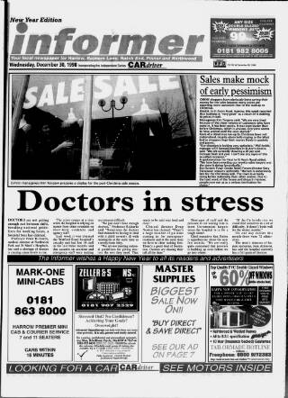 cover page of Harrow Informer published on December 30, 1998