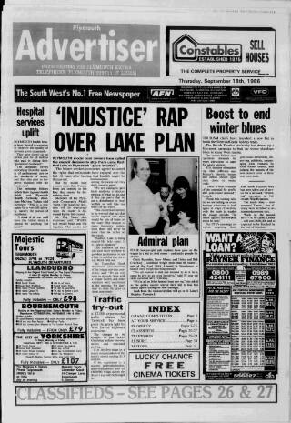 cover page of Plymouth Extra published on September 18, 1986