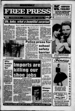 cover page of Rossendale Free Press published on December 30, 1989
