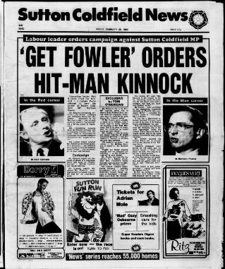 cover page of Sutton Coldfield News published on February 28, 1986