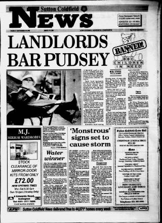 cover page of Sutton Coldfield News published on November 30, 1990
