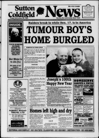 cover page of Sutton Coldfield News published on December 30, 1994
