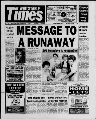 cover page of Whitstable Times and Herne Bay Herald published on July 6, 1995