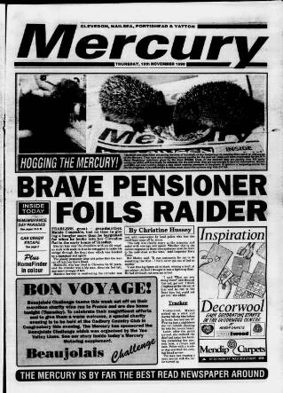 cover page of Clevedon Mercury published on November 15, 1990