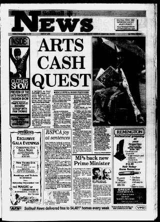 cover page of Solihull News published on November 30, 1990