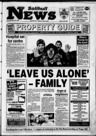 cover page of Solihull News published on September 18, 1992