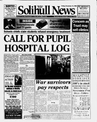 cover page of Solihull News published on November 15, 1996