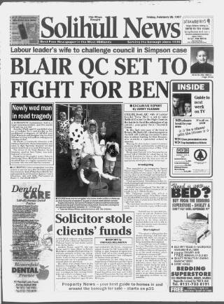 cover page of Solihull News published on February 28, 1997