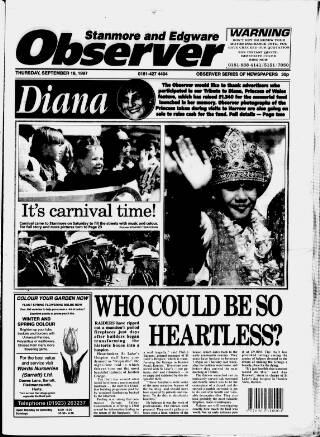 cover page of Stanmore Observer published on September 18, 1997