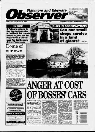 cover page of Stanmore Observer published on February 25, 1999