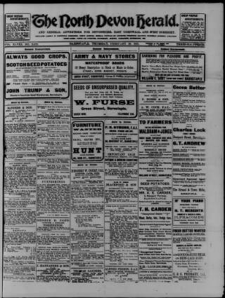 cover page of North Devon Herald published on February 28, 1918