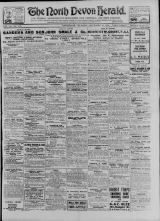 cover page of North Devon Herald published on September 18, 1930