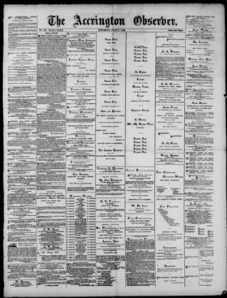cover page of Accrington Observer and Times published on July 6, 1889