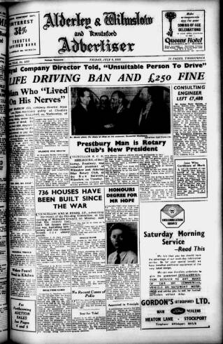 cover page of Alderley & Wilmslow Advertiser published on July 6, 1956