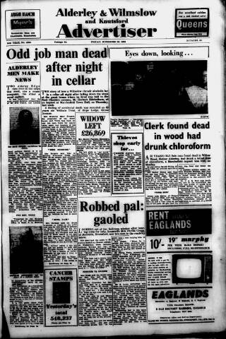 cover page of Alderley & Wilmslow Advertiser published on November 30, 1962