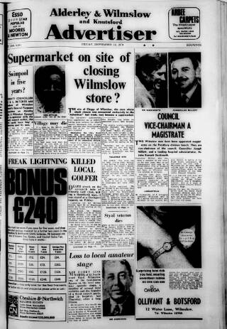 cover page of Alderley & Wilmslow Advertiser published on September 18, 1970